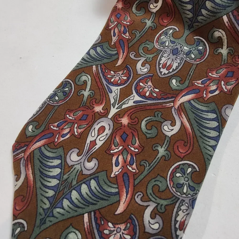 Set of 2 Vtg 80s 90s Christian Dior 100% Silk Ties USA Made Brown Purple Paisley